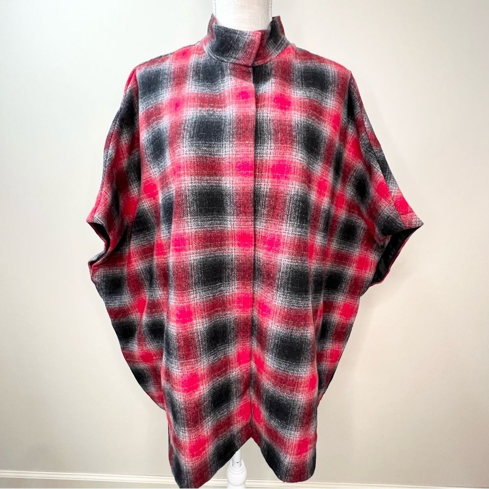 Eddie Bauer Sonoma Plaid Wool Blend Cape Poncho Sweater Large